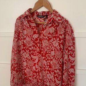 *RARE* Vintage Loubella Beautiful Red & White Billowy Rouched Waist Blouse